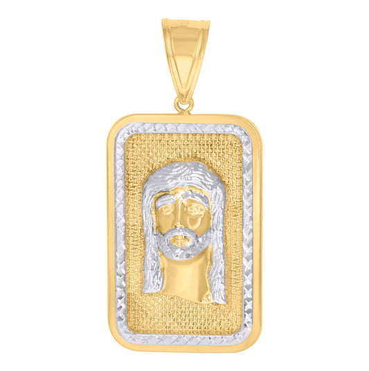 10K Two-Tone Gold Mens Textured Jesus Religious Charm Pendant