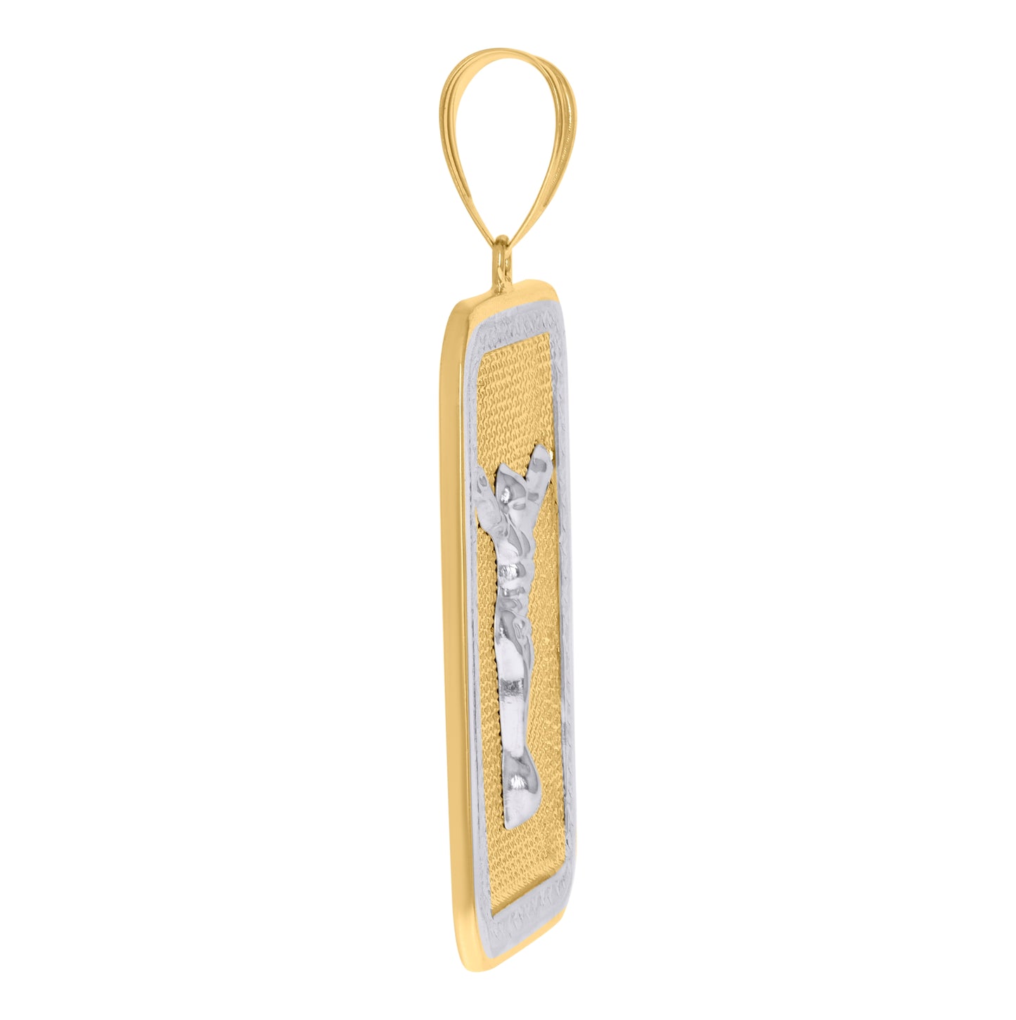 10K Gold Two-Tone Diamond-Cut Textured Mens Jesus Religious Charm Pendant