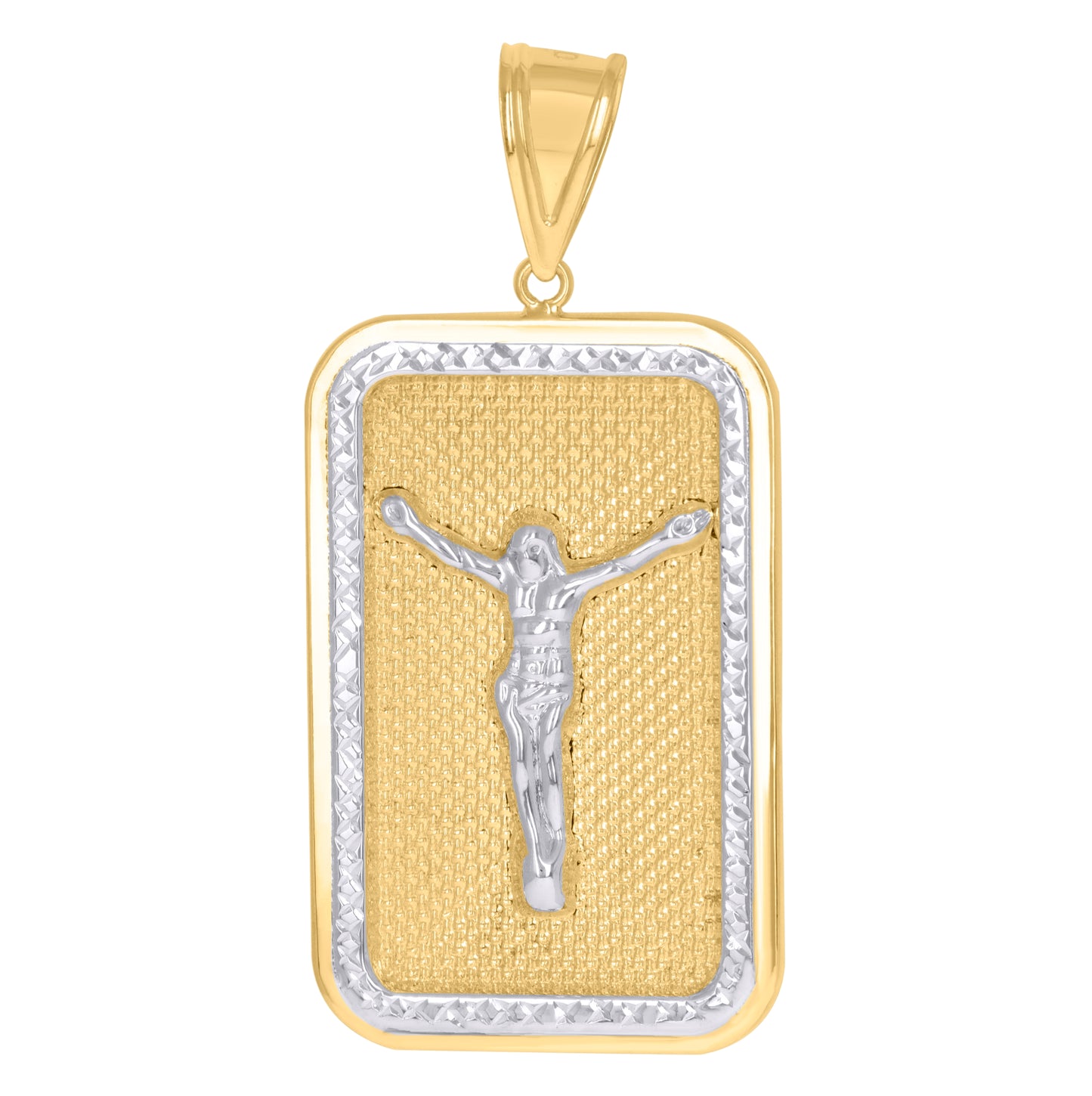 10K Gold Two-Tone Diamond-Cut Textured Mens Jesus Religious Charm Pendant