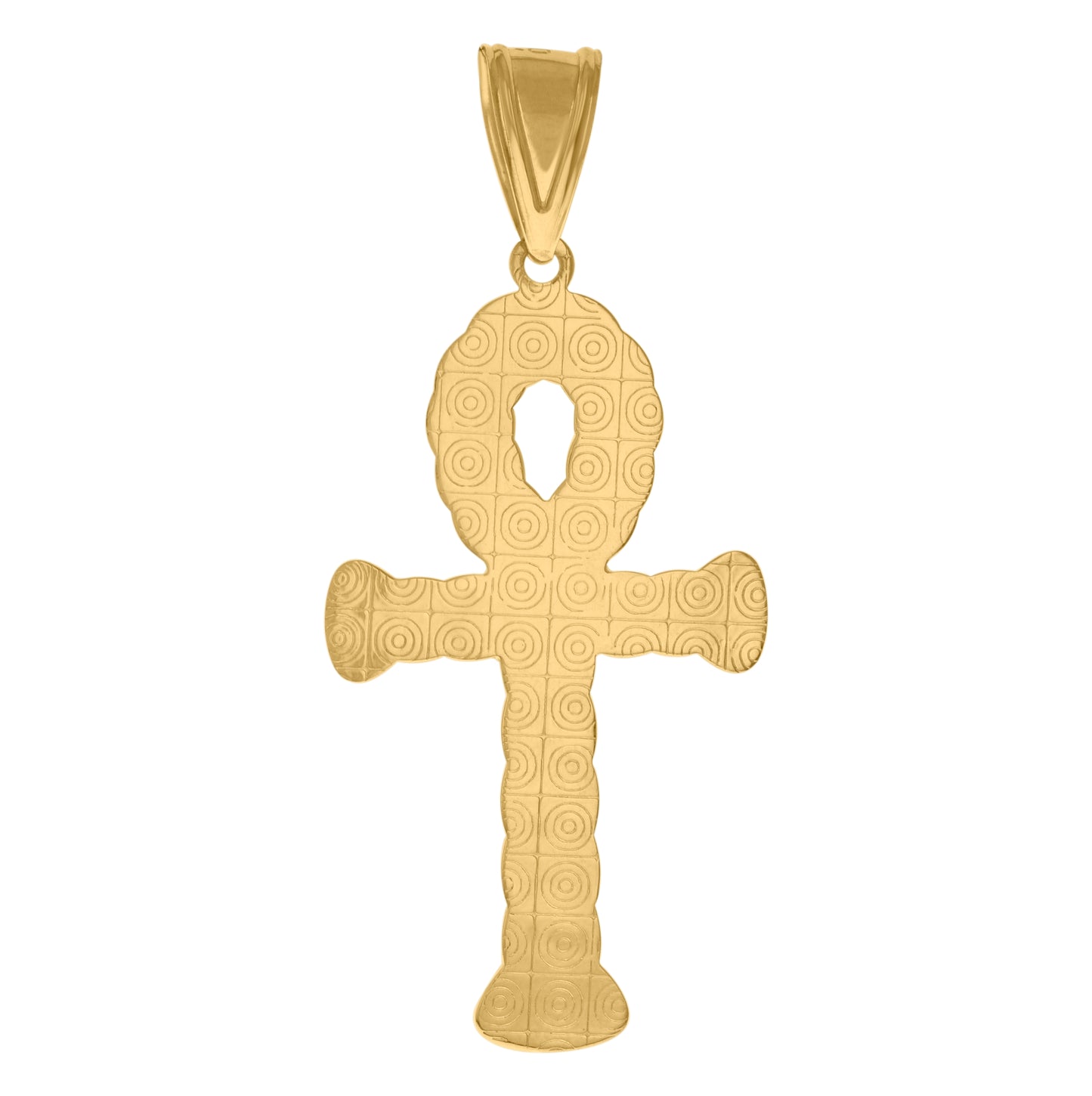 10K Gold Two-Tone Diamond-Cut Mens Ankh Cross Religious Charm Pendant