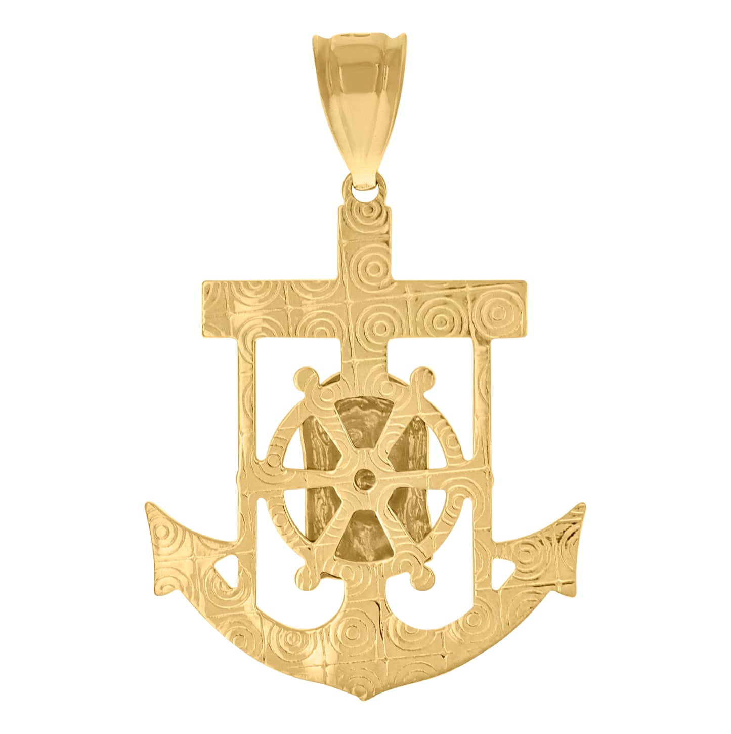 10K Two-Tone Gold Mens Women Textured Jesus Face Religious Anchor Charm Pendant