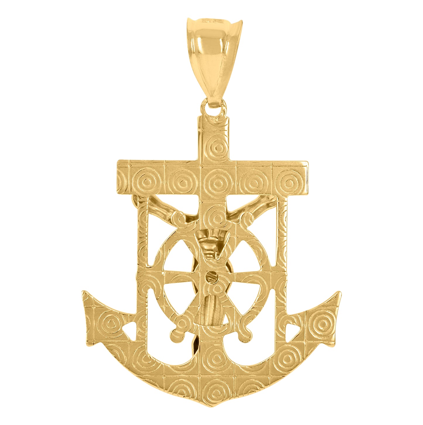 10K Two-Tone Gold Mens Women Textured Mariner Crucifix Religious Charm Pendant