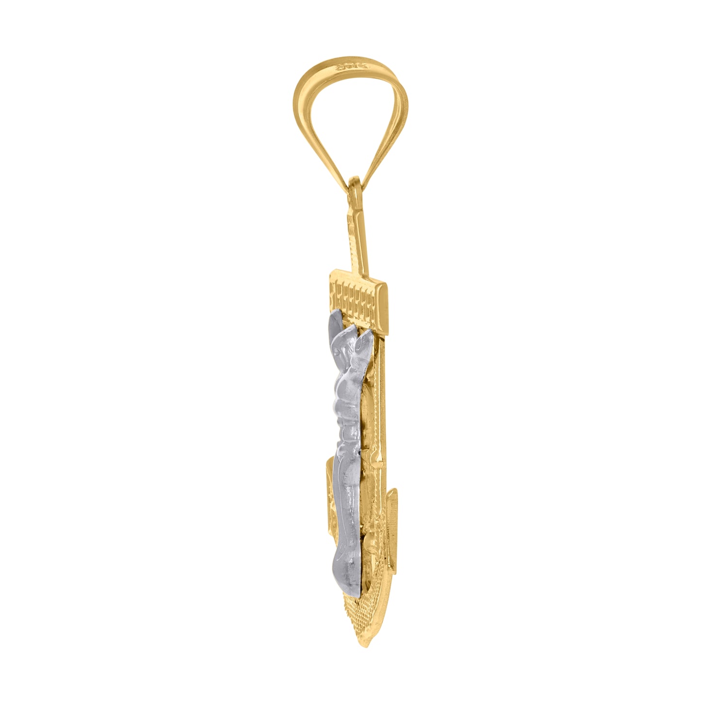 10K Two-Tone Gold Mens Women Textured Mariner Crucifix Religious Charm Pendant