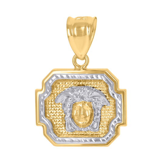 10K Two-tone Gold Mens Medusa Egyptian Fashion Charm Pendant