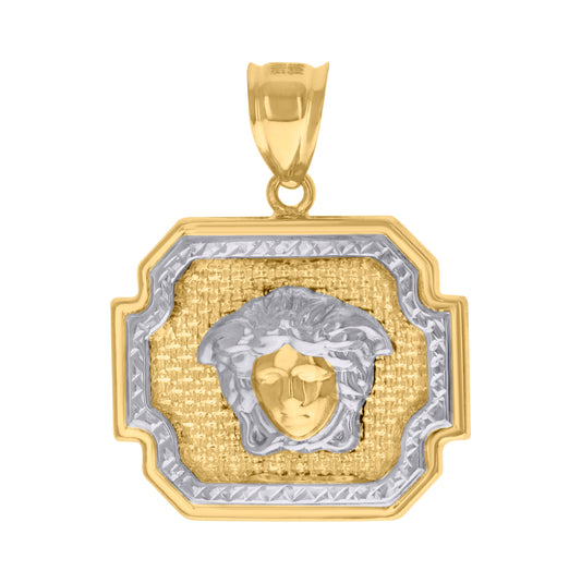 10K Two-tone Gold Mens Medusa Egyptian Fashion Charm Pendant