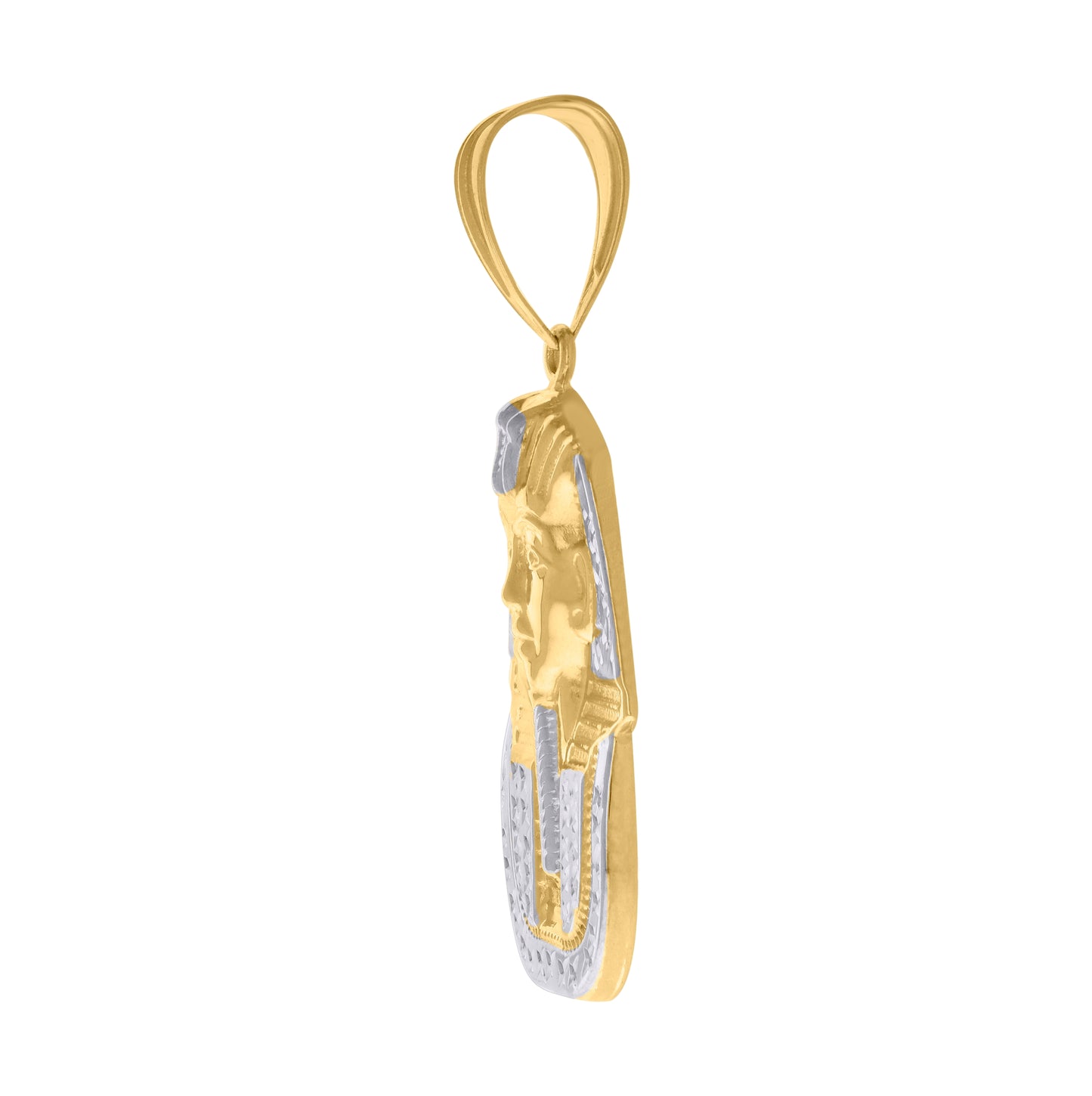 10K Gold Two-Tone Diamond-Cut Mens Pharaoh Egyptian Charm Pendant