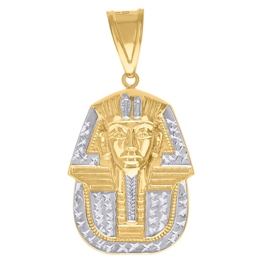 10K Gold Two-Tone Diamond-Cut Mens Pharaoh Egyptian Charm Pendant