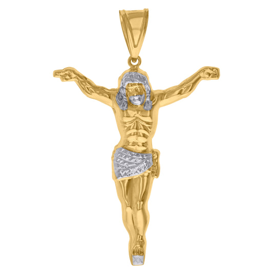 10K Gold Two-Tone Mens Jesus Crucifix Religious Charm Pendant