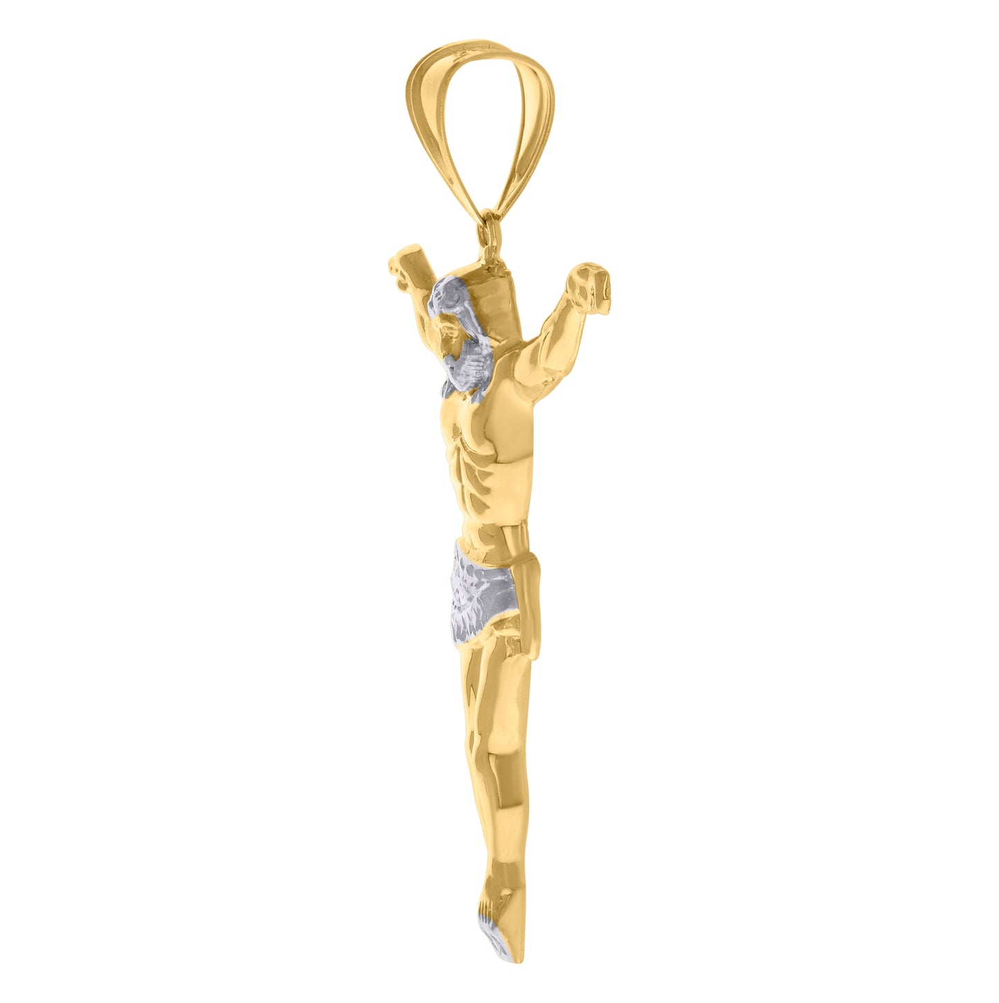 10K Two-Tone Gold Mens Jesus Textured Crucifix Religious Charm Pendant