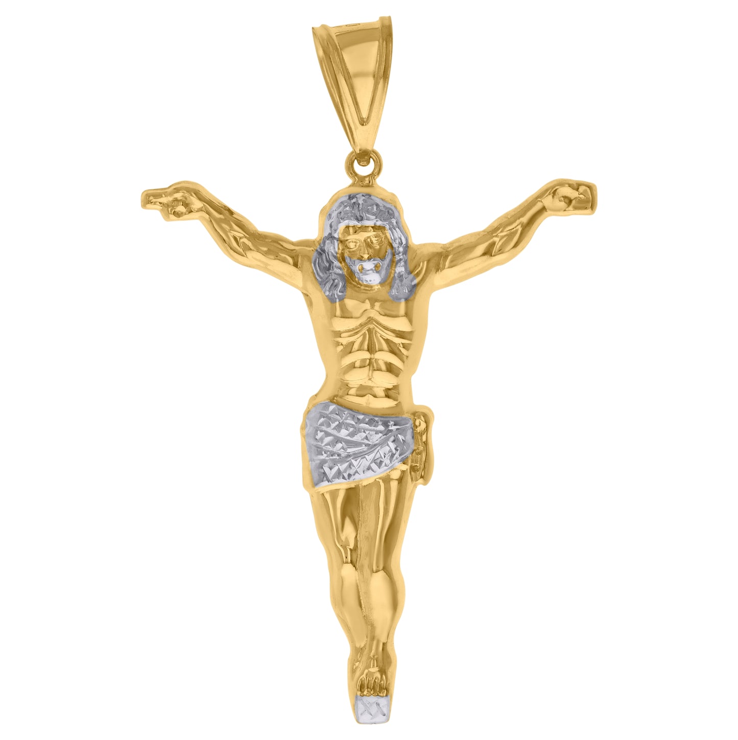 10K Two-Tone Gold Mens Jesus Textured Crucifix Religious Charm Pendant