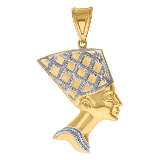 10K Two-Tone Gold Mens Women Textured Egyptian Queen Nefertiti Charm Pendant