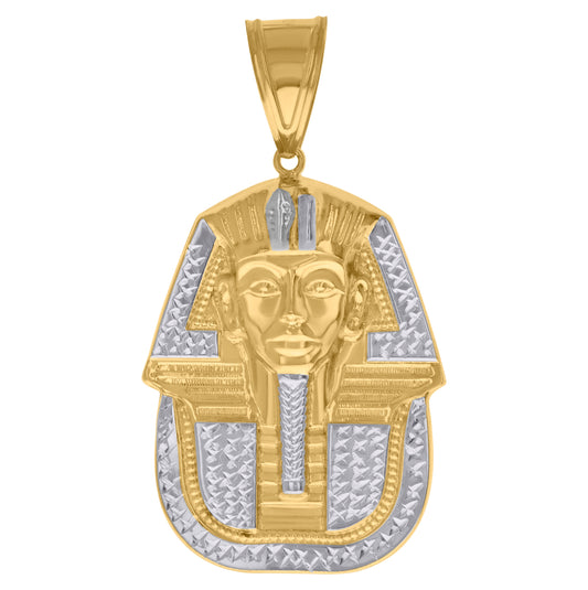 10K Two-Tone Gold Mens Diamond-Cut Pharaoh Charm Pendant