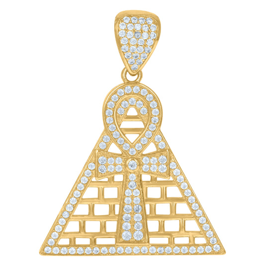 10K Yellow Gold Mens Cubic-Zirconia Ankh Pyramid Religious Charm Pendant