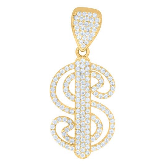 10K Yellow Gold Mens Cubic Zirconia Dollar Sign Charm Pendant