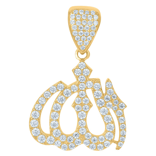 10K Yellow Gold Mens Cubic Zirconia Symbol Allah Religious Charm Pendant