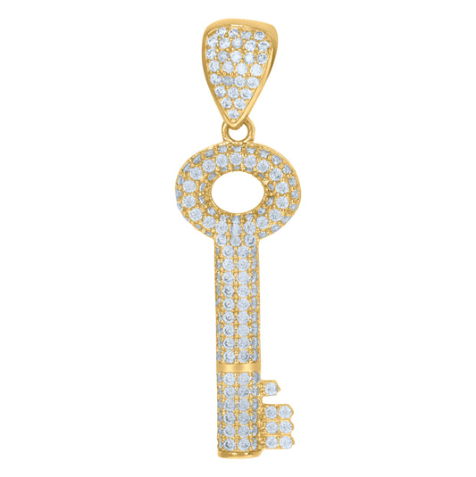 10K Yellow Gold Mens Cubic Zirconia Key Lock & Key Charm Pendant