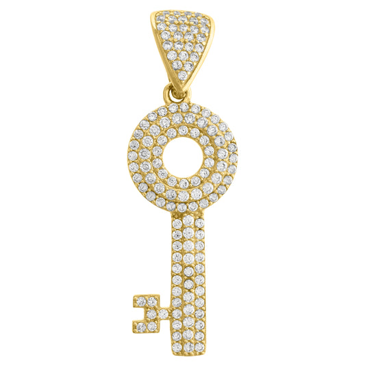 10K Yellow Gold Mens Cubic Zirconia Key Lock & Key Charm Pendant