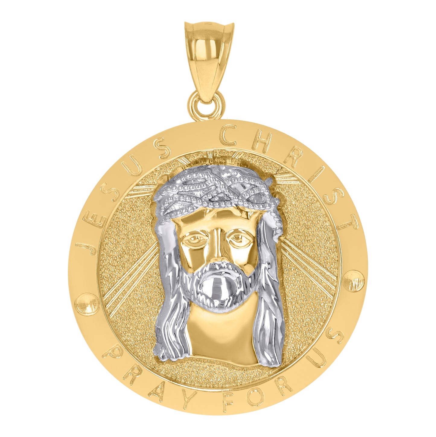 10K Two-Tone Gold Mens Women Jesus Christ Pray For Us Religious Medallion Charm Pendant