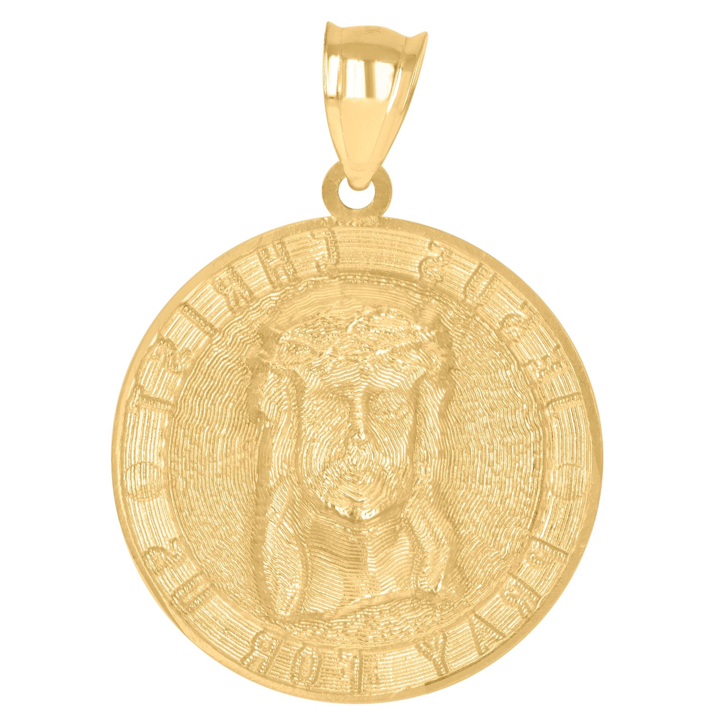 10K Gold Two-Tone Unisex Jesus Christ Pray For Us Religious Medallion Pendant