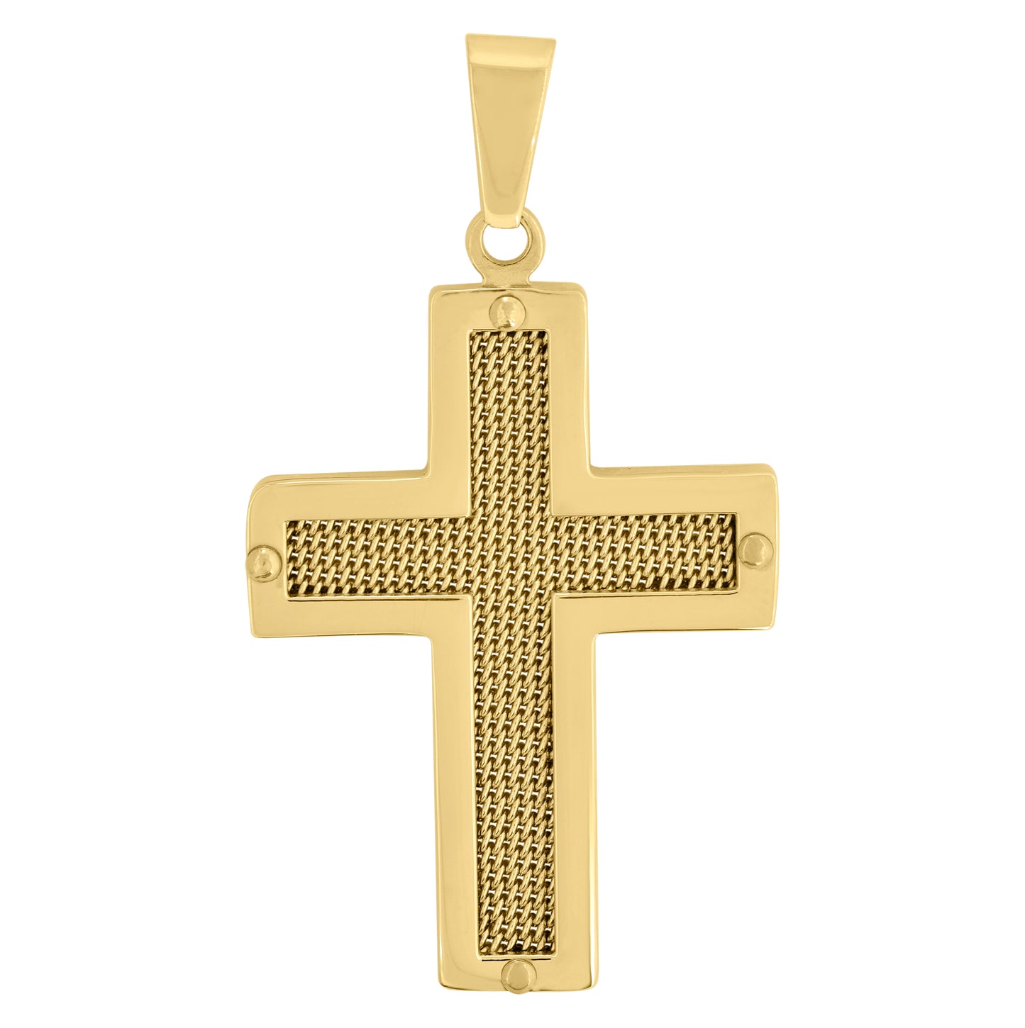 Stainless Steel Mens Mesh Cross Religious Charm Pendant