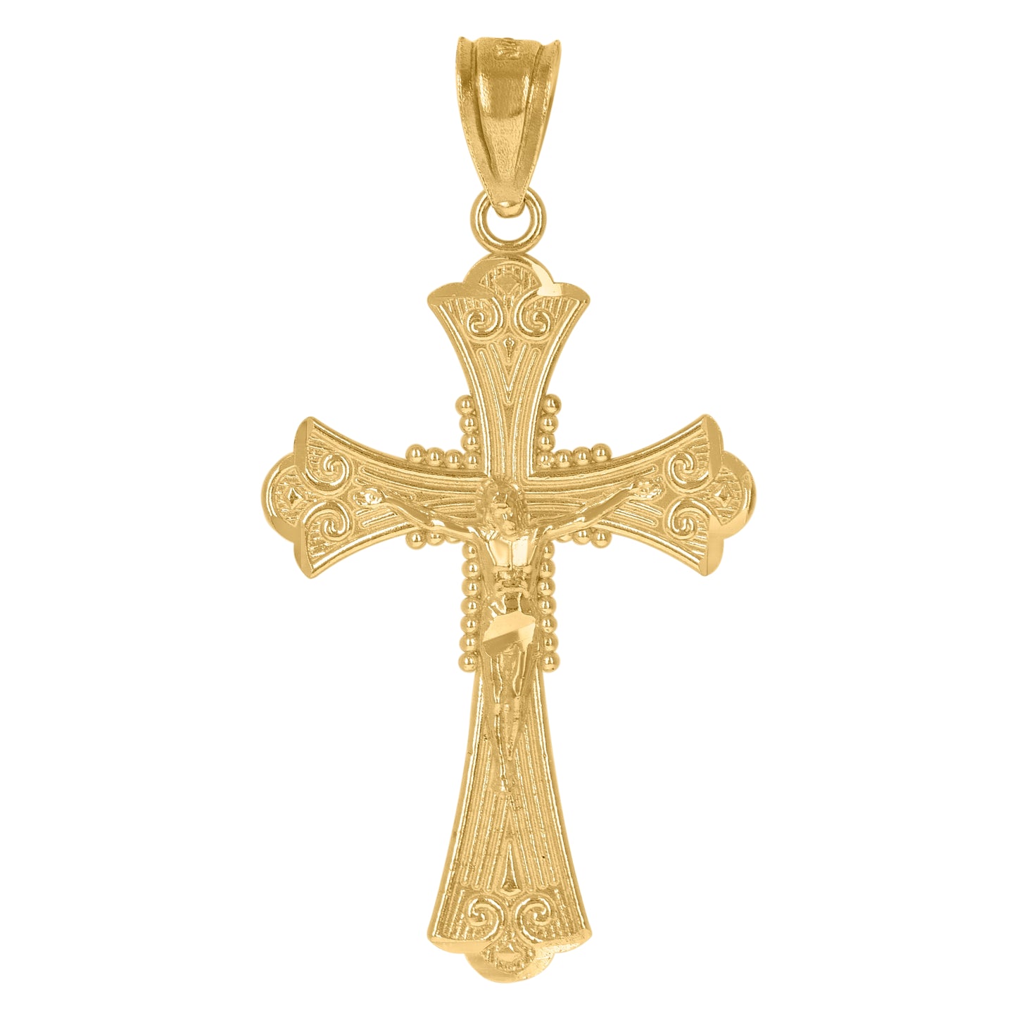 10K Yellow Gold Diamond-Cut Womens Cross Crucifix Religious Charm Pendant
