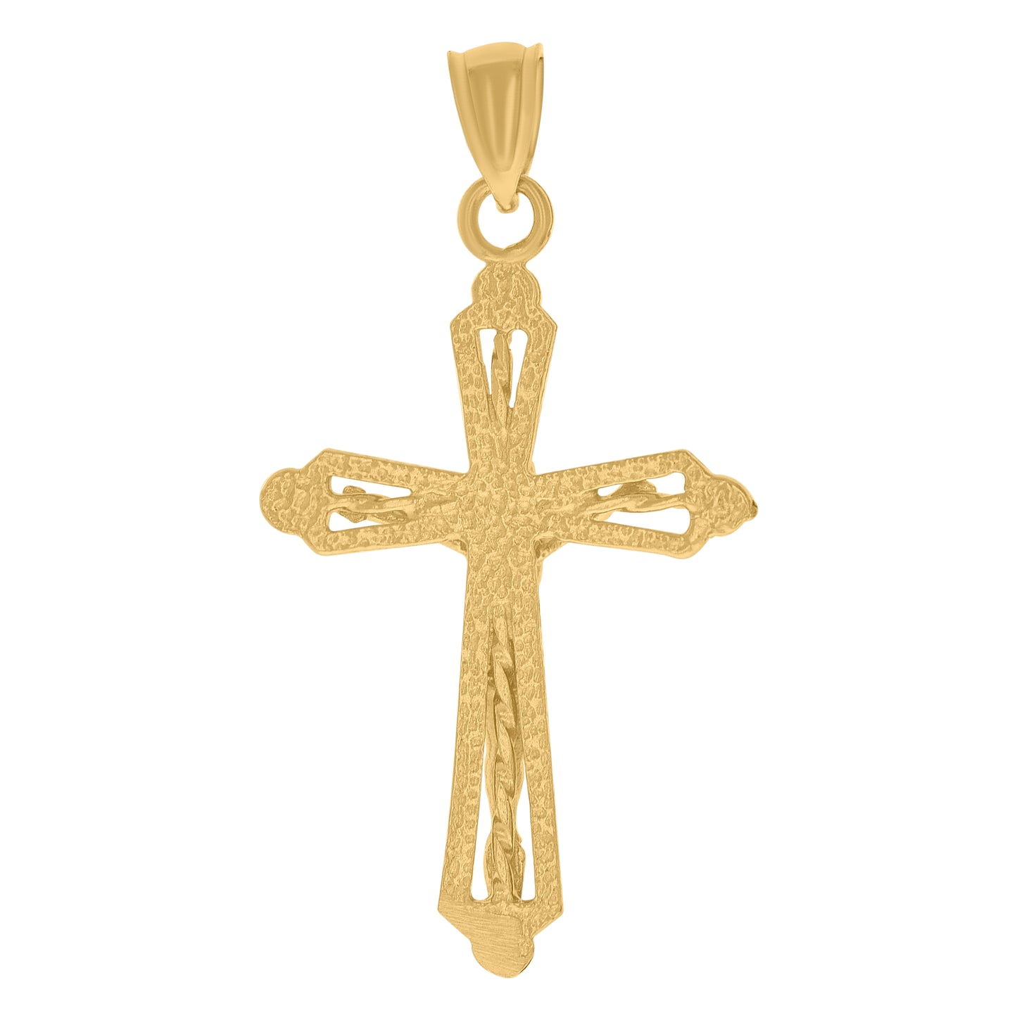 10K Yellow Gold Diamond-Cut Mens Cross Crucifix Religious Charm Pendant