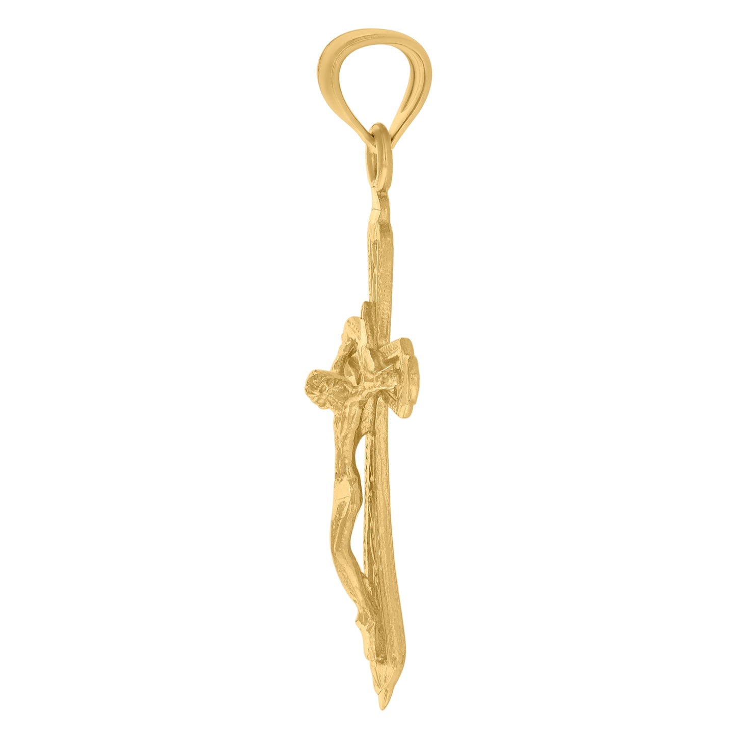 10K Yellow Gold Diamond-Cut Mens Cross Crucifix Religious Charm Pendant