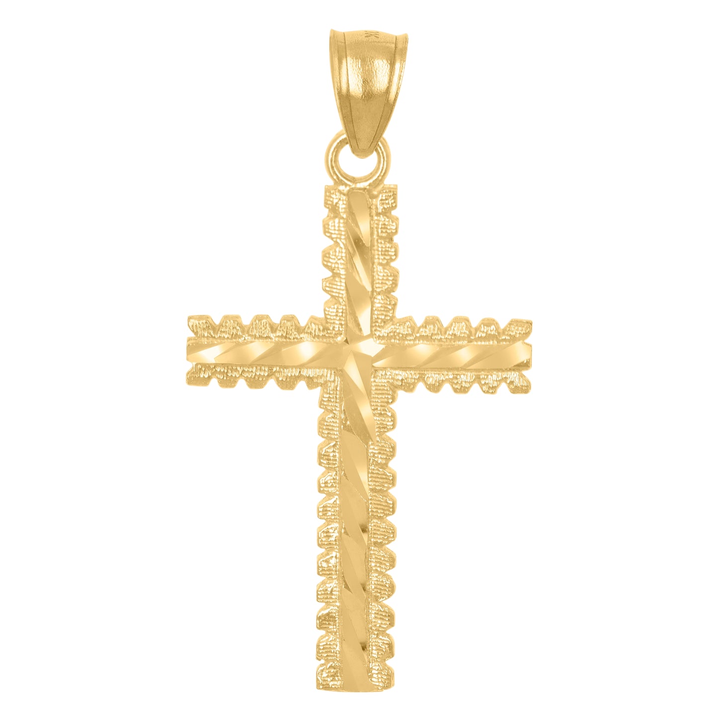 10K Yellow Gold Unisex Diamond-Cut Cross Religious Charm Pendant