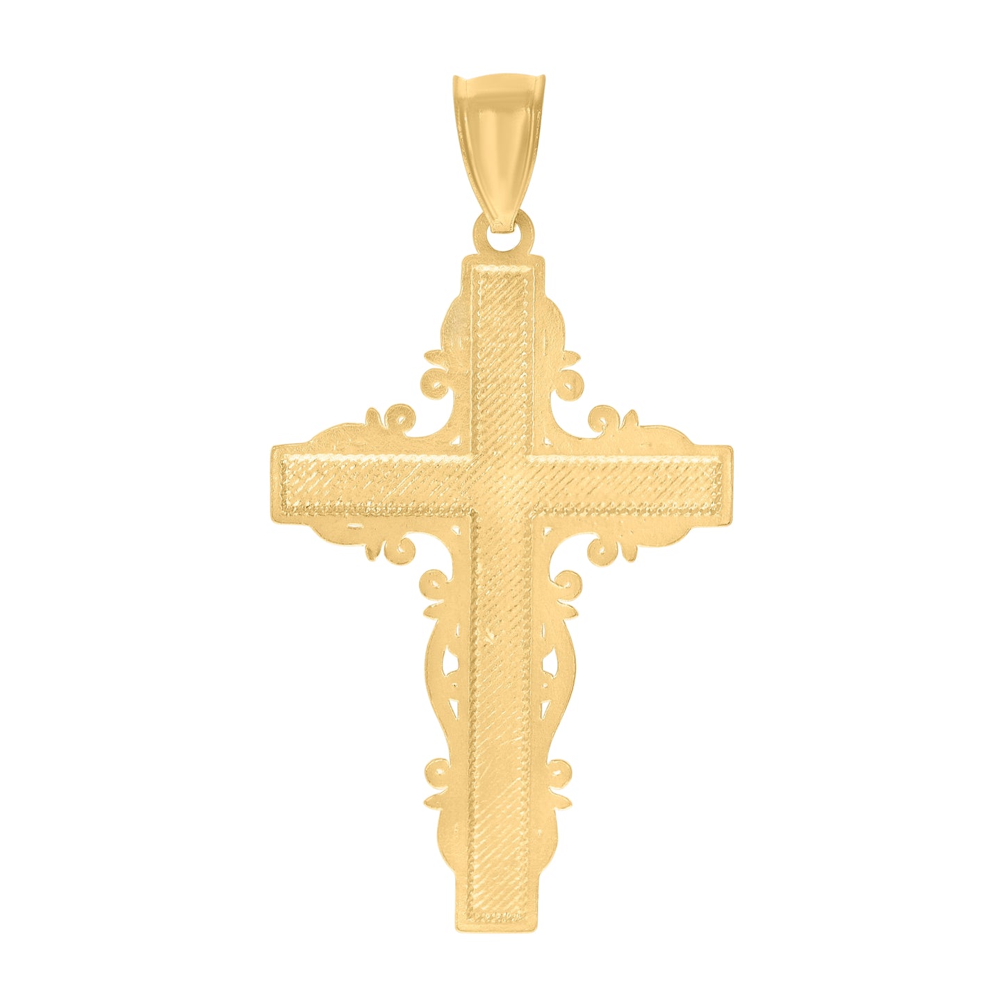 10K Yellow Gold Diamond-Cut Mens Cross Religious Charm Pendant