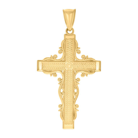 10K Yellow Gold Diamond-Cut Mens Cross Religious Charm Pendant