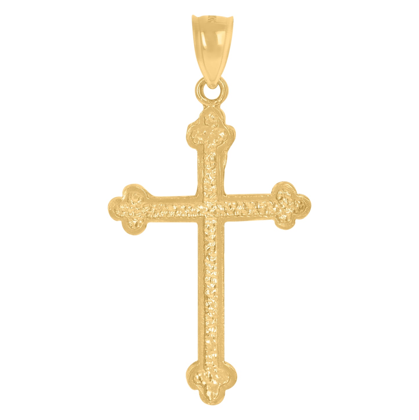 10K Yellow Gold Unisex Budded Cross Religious Charm Pendant