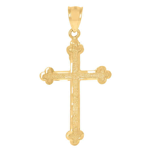 10K Yellow Gold Unisex Budded Cross Religious Charm Pendant
