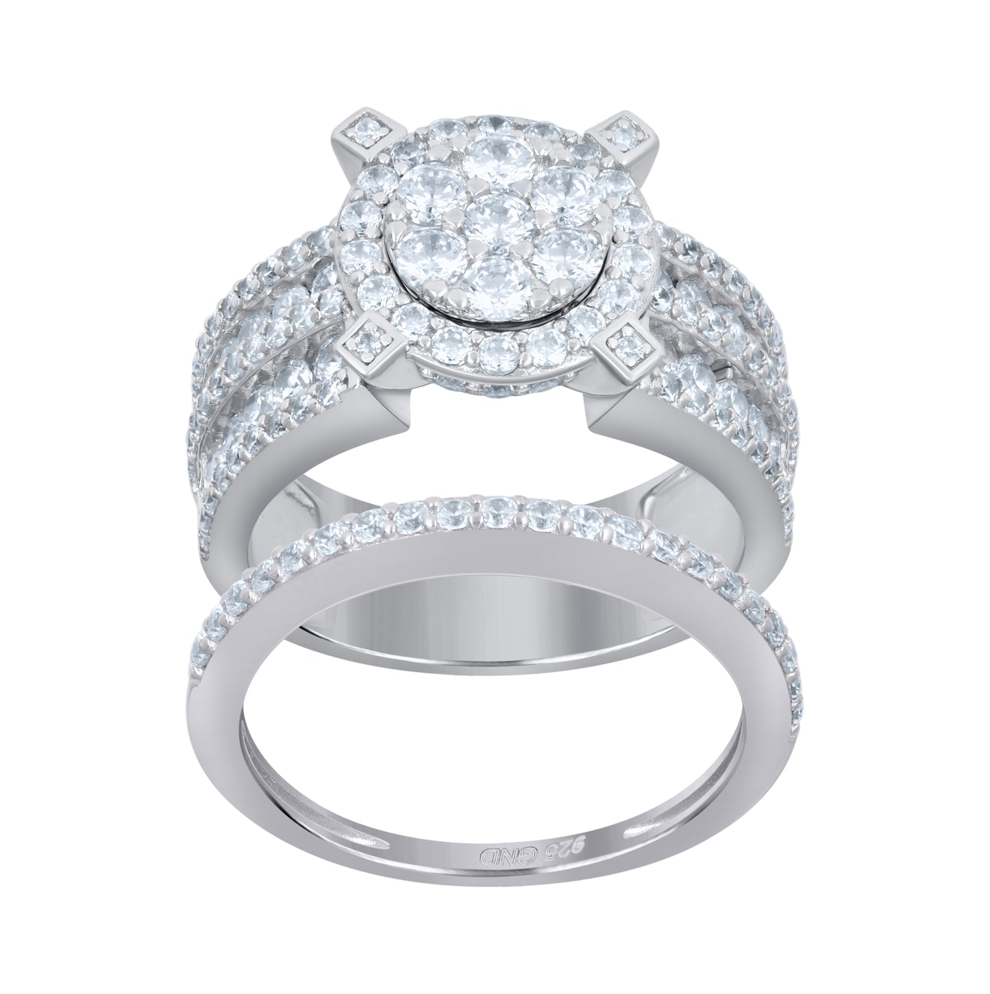 Sterling Silver Womens Cubic Zirconia Round Head Sizes 6 To 9-6mm Duo Bridal Anniversary Wedding Engagement Band Ring Band
