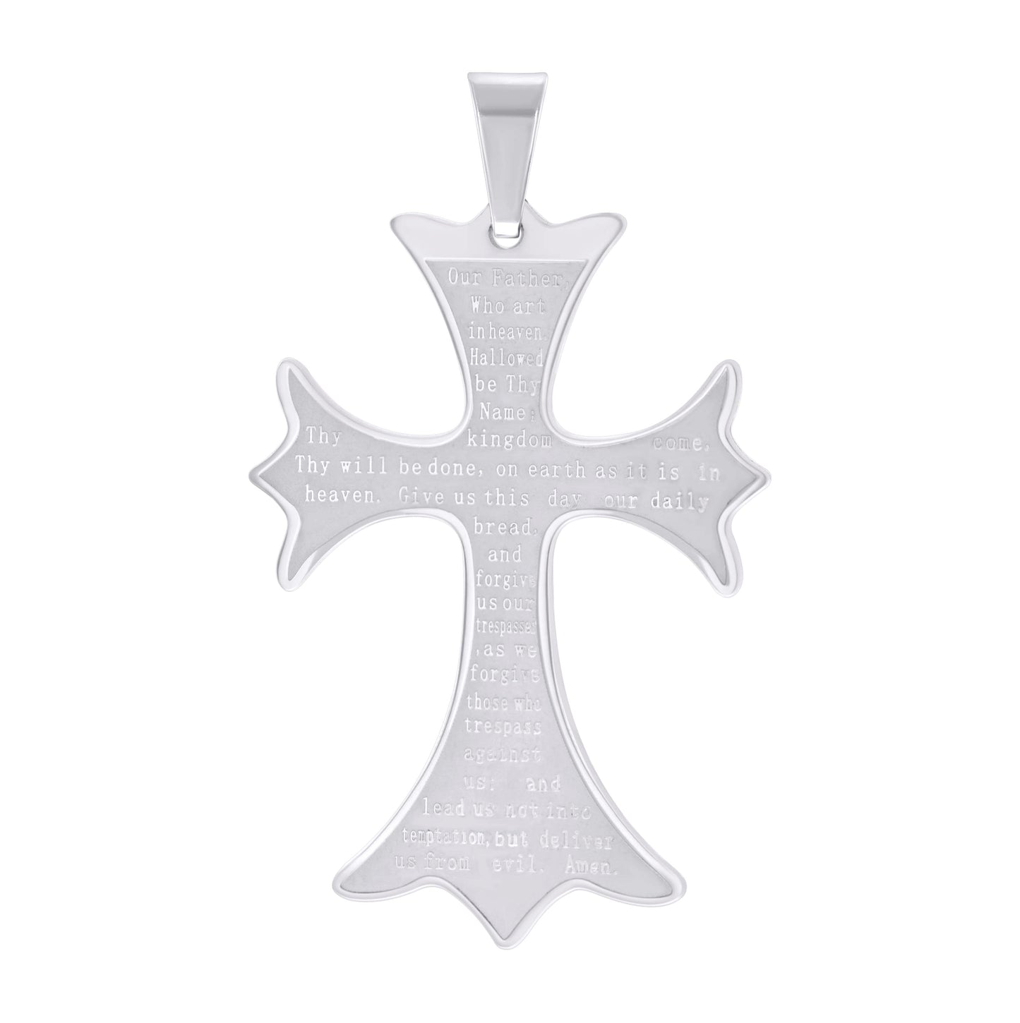 Stainless Steel Mens English Bible Lord's Prayer Halo Cross Religious Charm Pendant