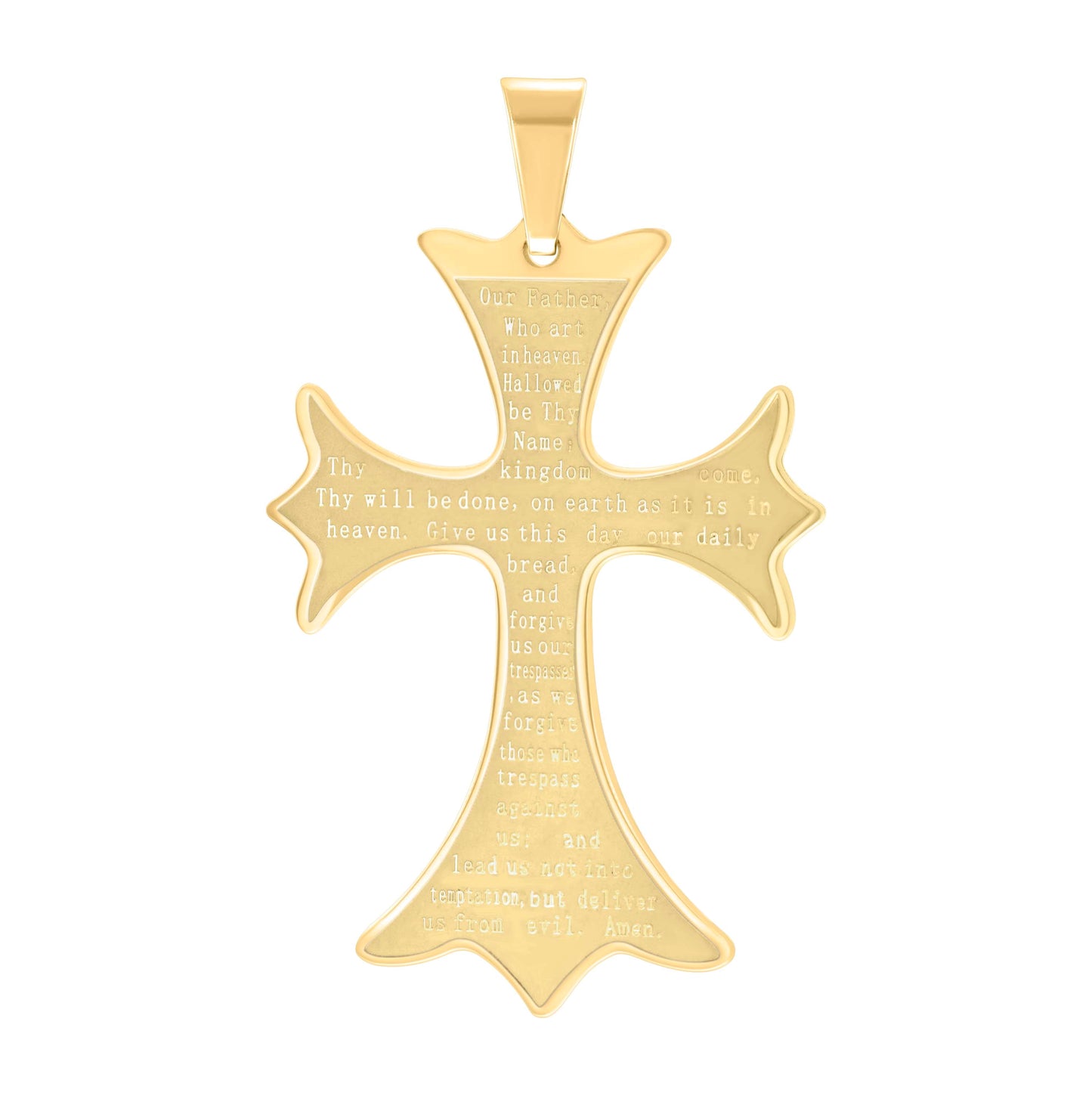Stainless Steel Yellow-tone Mens English Bible Lords Prayer Cross Religious Charm Pendant-34x50mm