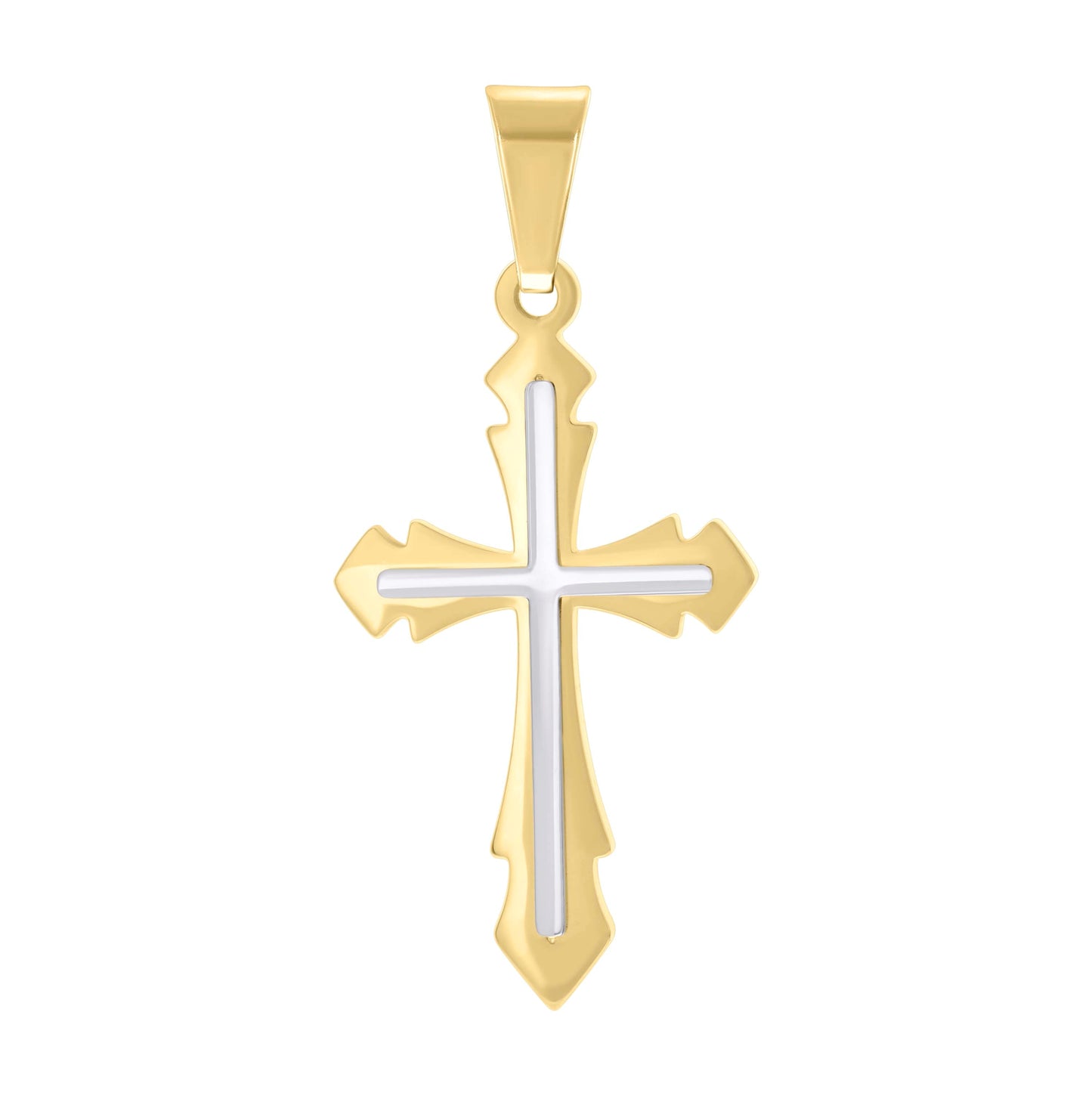 Stainless Steel Two-tone Two-layer Shiny Cross Religious Charm Pendant-22x37mm