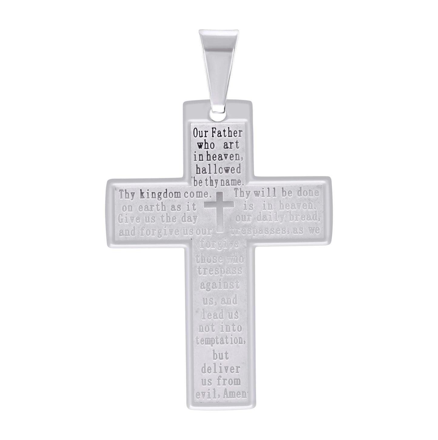 Stainless Steel English Bible Lord's Prayer Cross Religious Charm Pendant