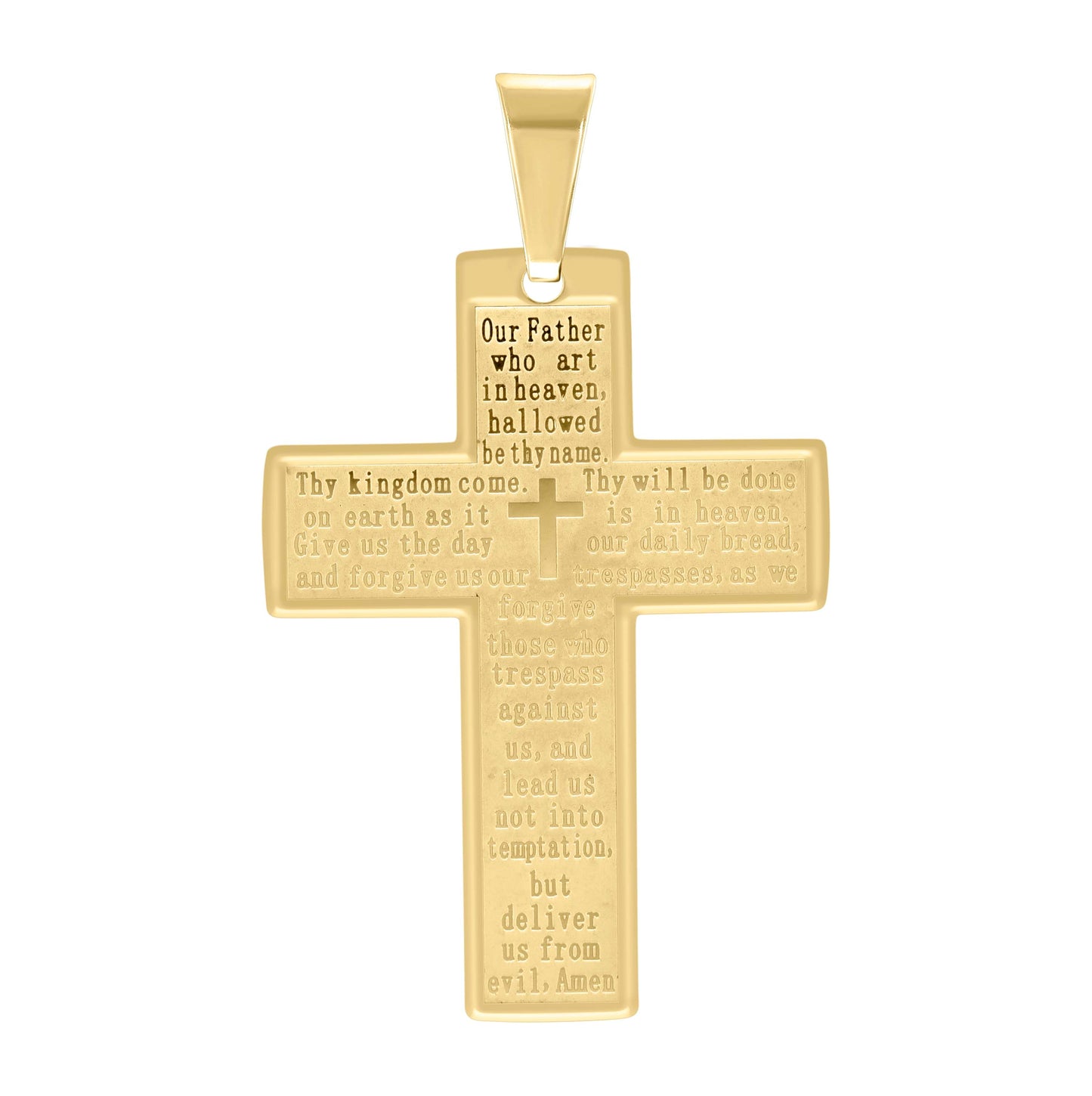 Stainless Steel Yellow-tone Mens English Bible Lord's Prayer Cross Religious Charm Pendant