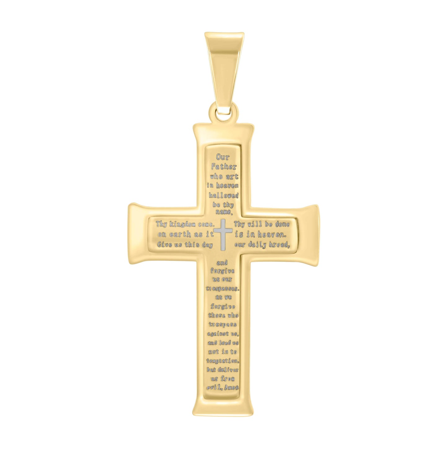 Stainless Steel Yellow-tone English Lord's Prayer Cross Religious Charm Pendant