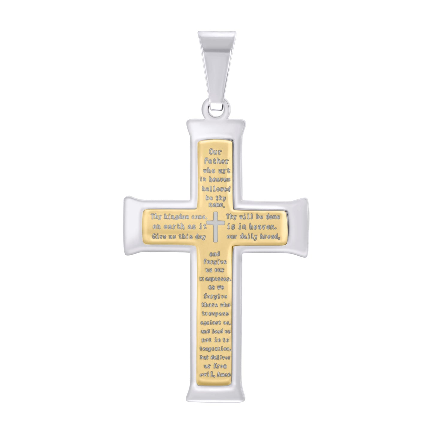 Stainless Steel Mens English Lord's Prayer Cross Religious Charm Pendant