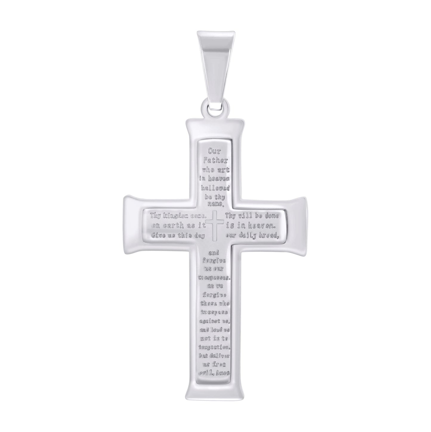 Stainless Steel English Bible Lord's Prayer Cross Religious Charm Pendant