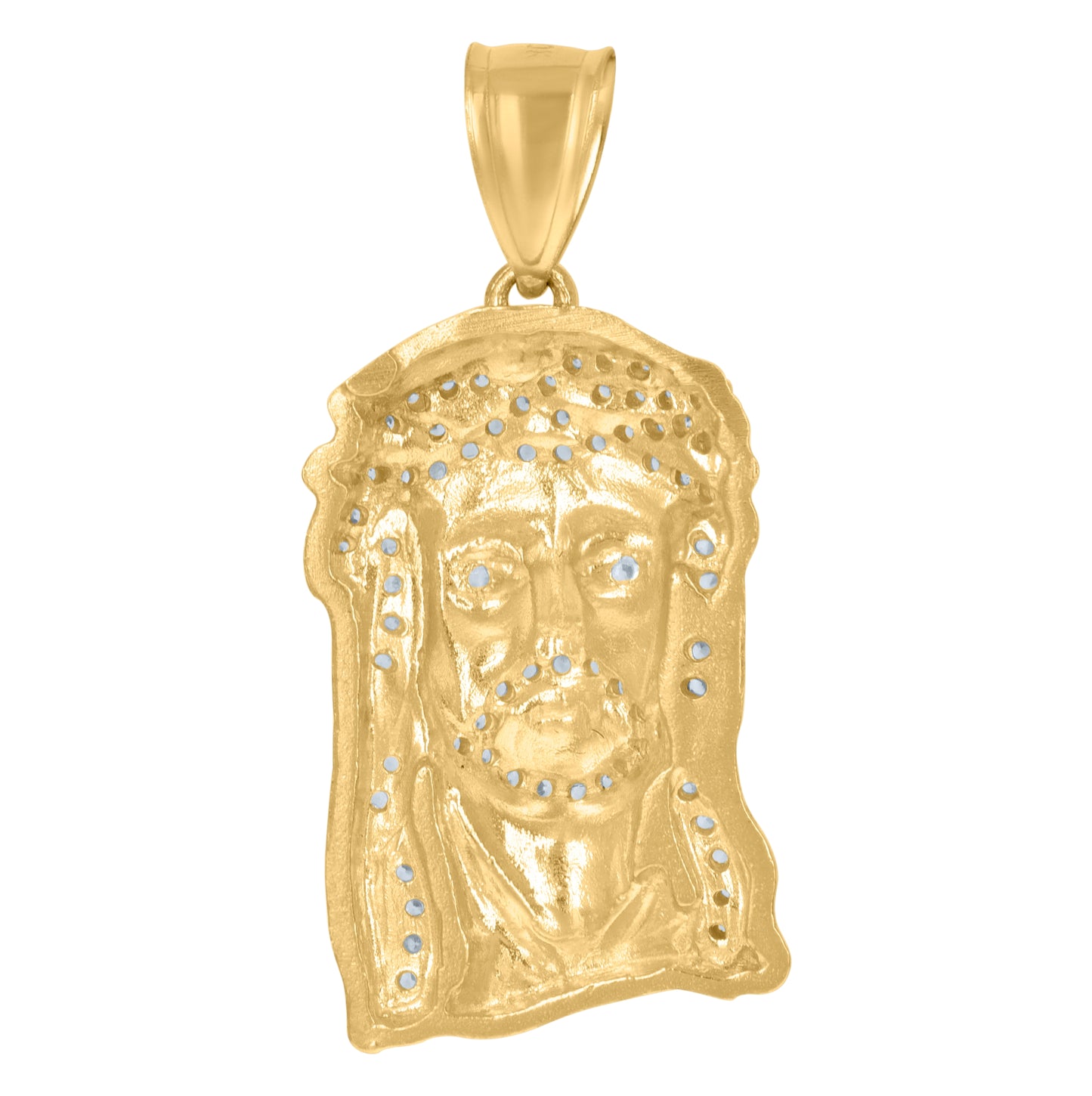 10K Yellow Gold Mens Women Cubic Zirconia Jesus Face Religious Charm Pendant