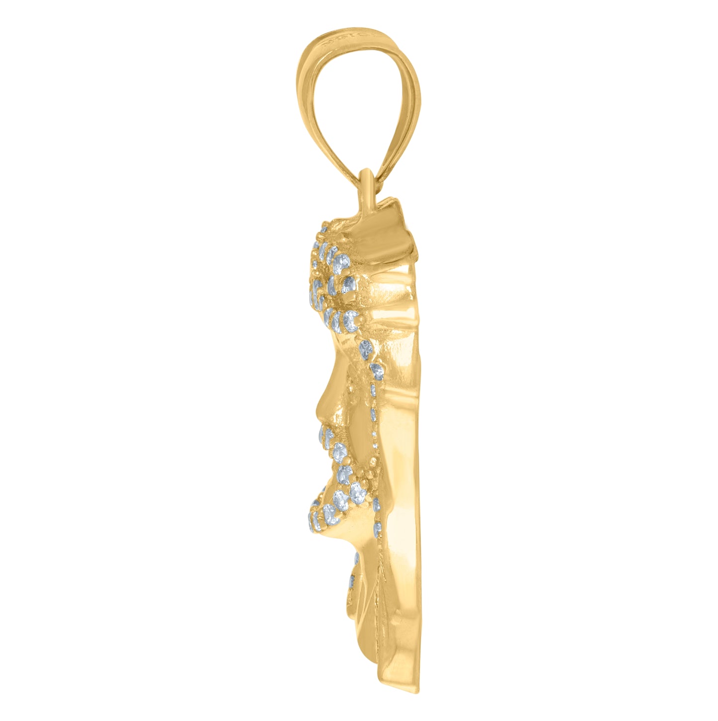 10K Yellow Gold Mens Women Cubic Zirconia Jesus Face Religious Charm Pendant