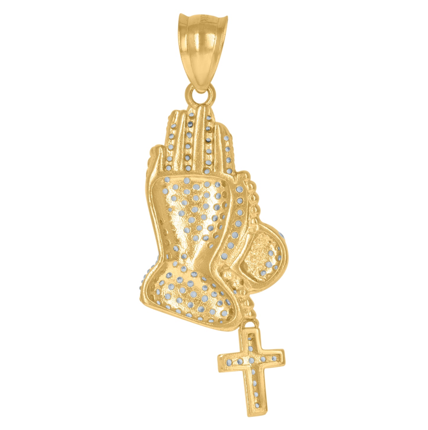 10K Yellow Gold Unisex Cubic-Zirconia Religious Praying Hands Charm Pendant
