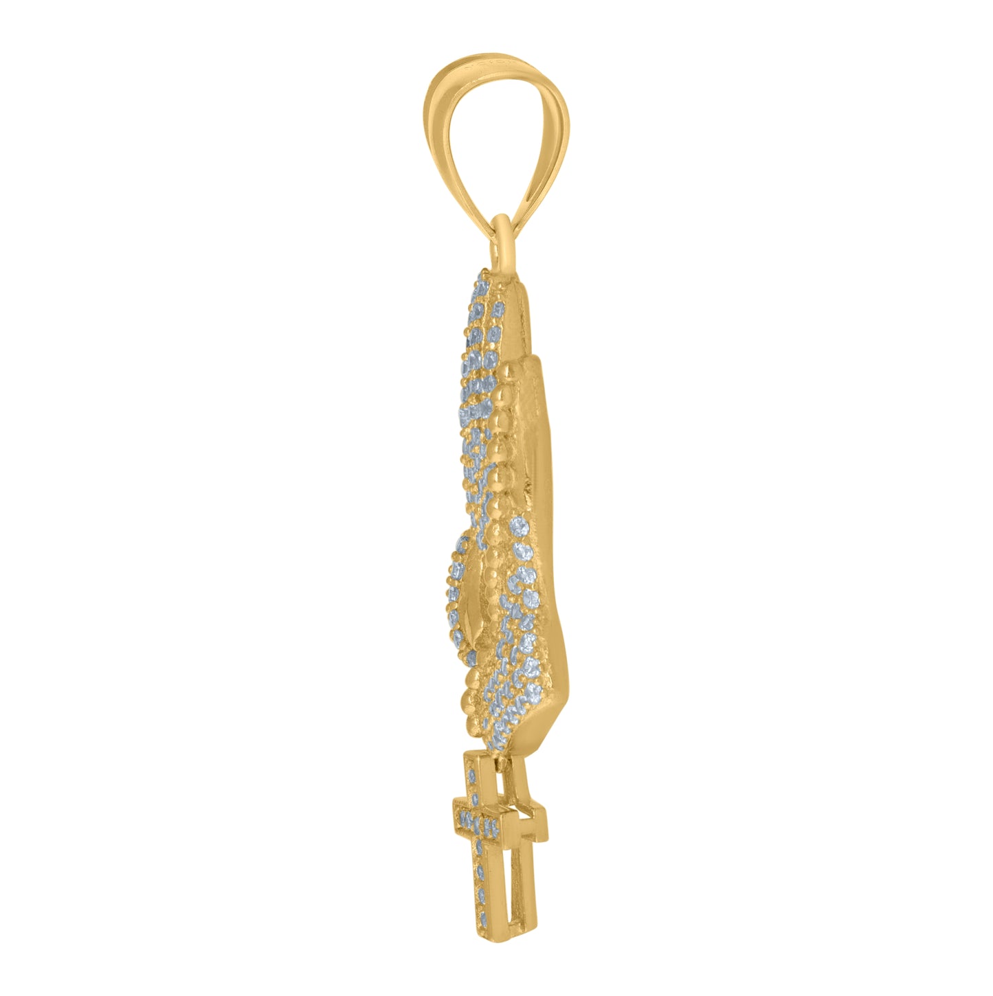10K Yellow Gold Unisex Cubic-Zirconia Religious Praying Hands Charm Pendant