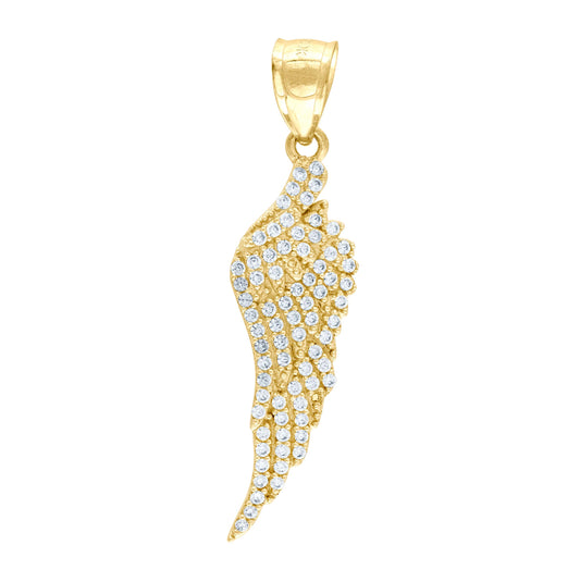 10K Yellow Gold Mens Cubic Zirconia Cubic-Zirconia Angel Wing Religious Charm Pendant