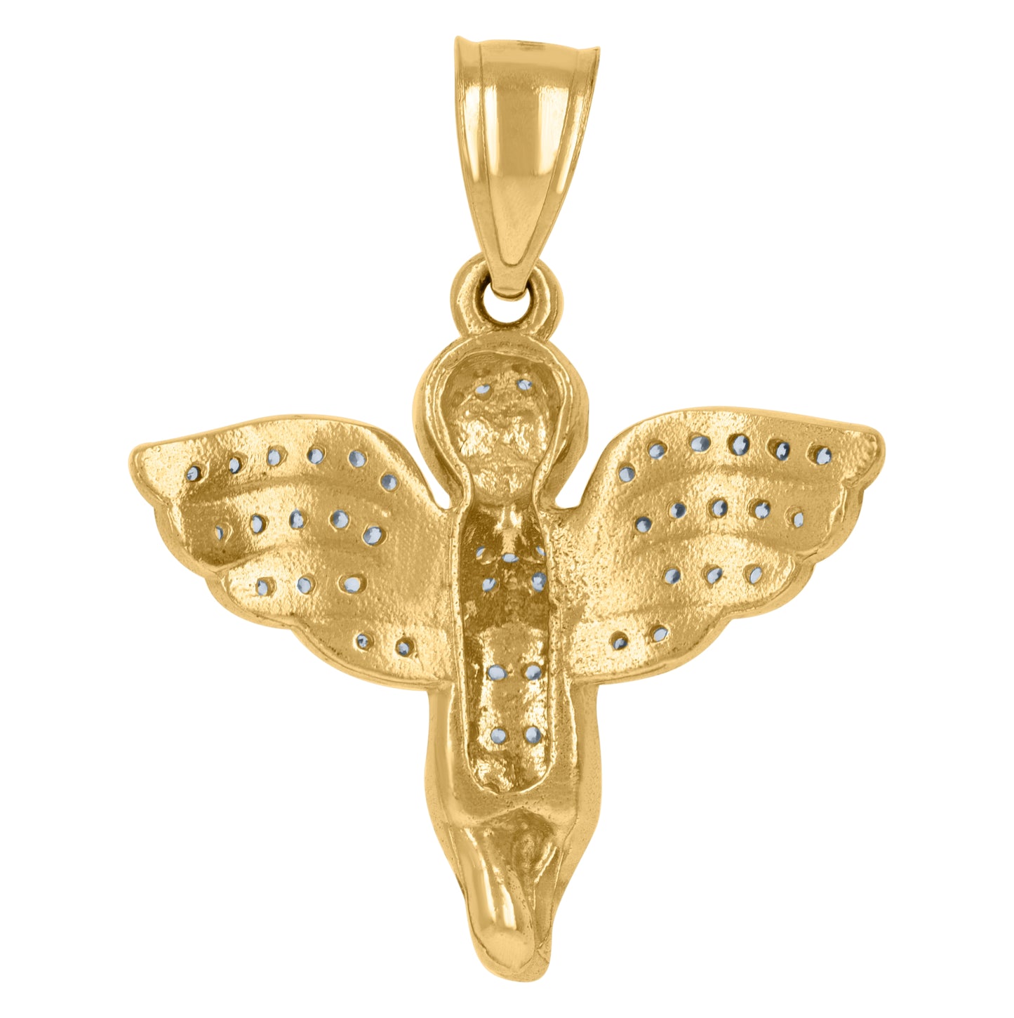 10K Yellow Gold Cubic-Zirconia Mens Praying Angel Religious Charm Pendant