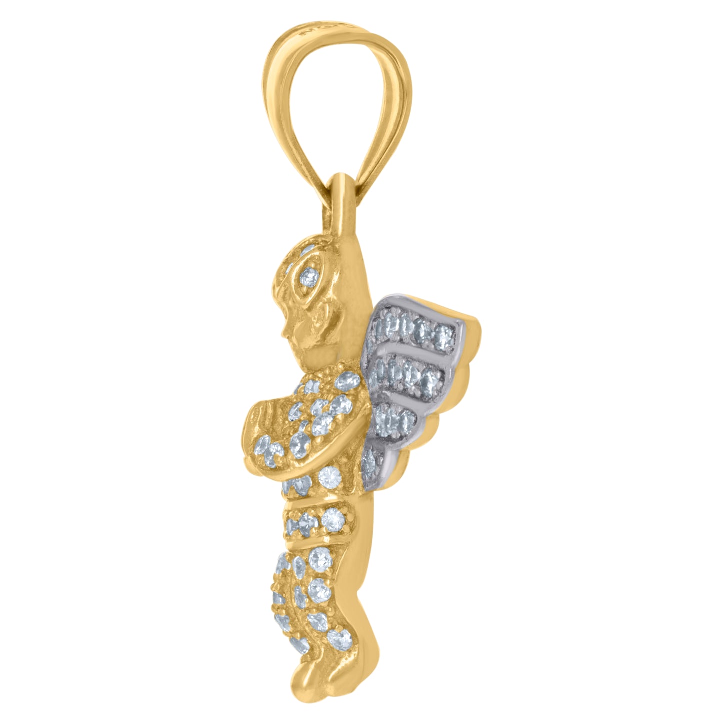 10K Yellow Gold Cubic-Zirconia Mens Praying Angel Religious Charm Pendant