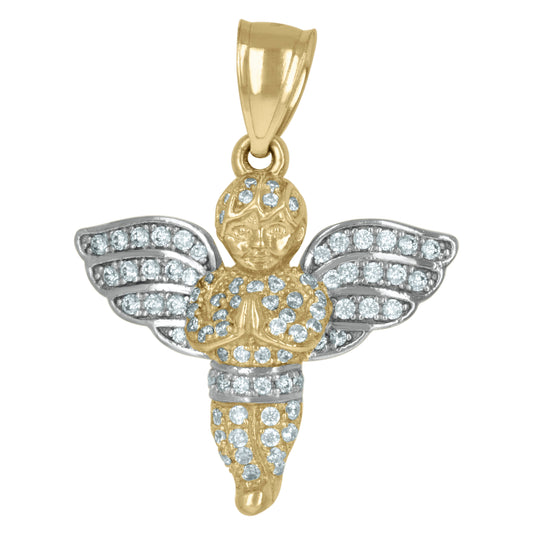 10K Yellow Gold Cubic-Zirconia Mens Praying Angel Religious Charm Pendant
