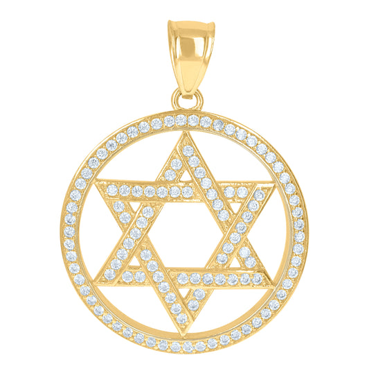 10K Yellow Gold Mens Cubic Zirconia Cubic-Zirconia Star Of David Religious Charm Pendant